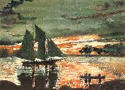 Winslow Homer Sunset Fires France oil painting artist